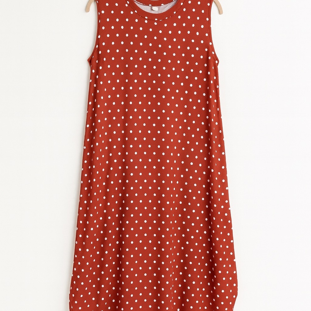 Elegant Sleeveless Maxi Dress - Red Polka Dot